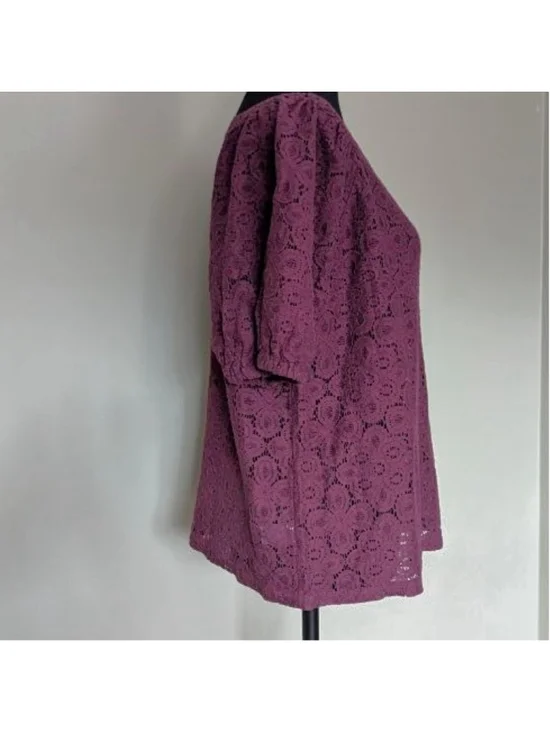 Loft Square Neck Lacey Blouse M Deep Plum Boho Romantic - Picture 5 of 12